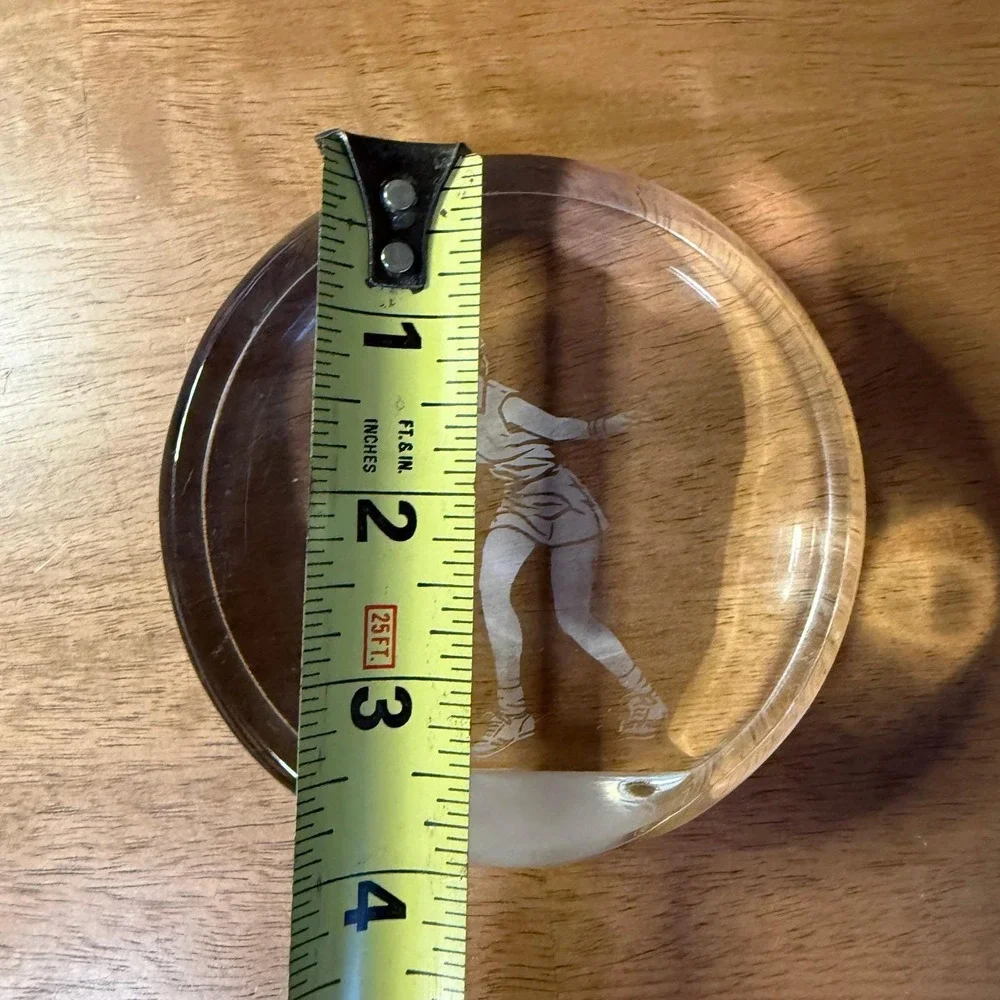 Vintage Etched Glass Tennis Player Paperweight Frosted Clear Crystal Decor 3.5